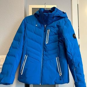 Obermeyer Cosima Three Zip Fleece Lined Quilted Hooded Down Ski Puffer Coat